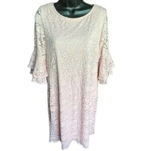 Liz Claiborne Pink Lace Bell Sleeve Shift Dress Size 10